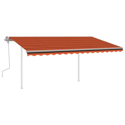 Markise m. stolper 4x3 m manuel betjening orange og brun