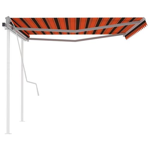Markise m. stolper 4x3 m manuel betjening orange og brun