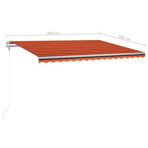 Markise m. stolper 4x3 m manuel betjening orange og brun