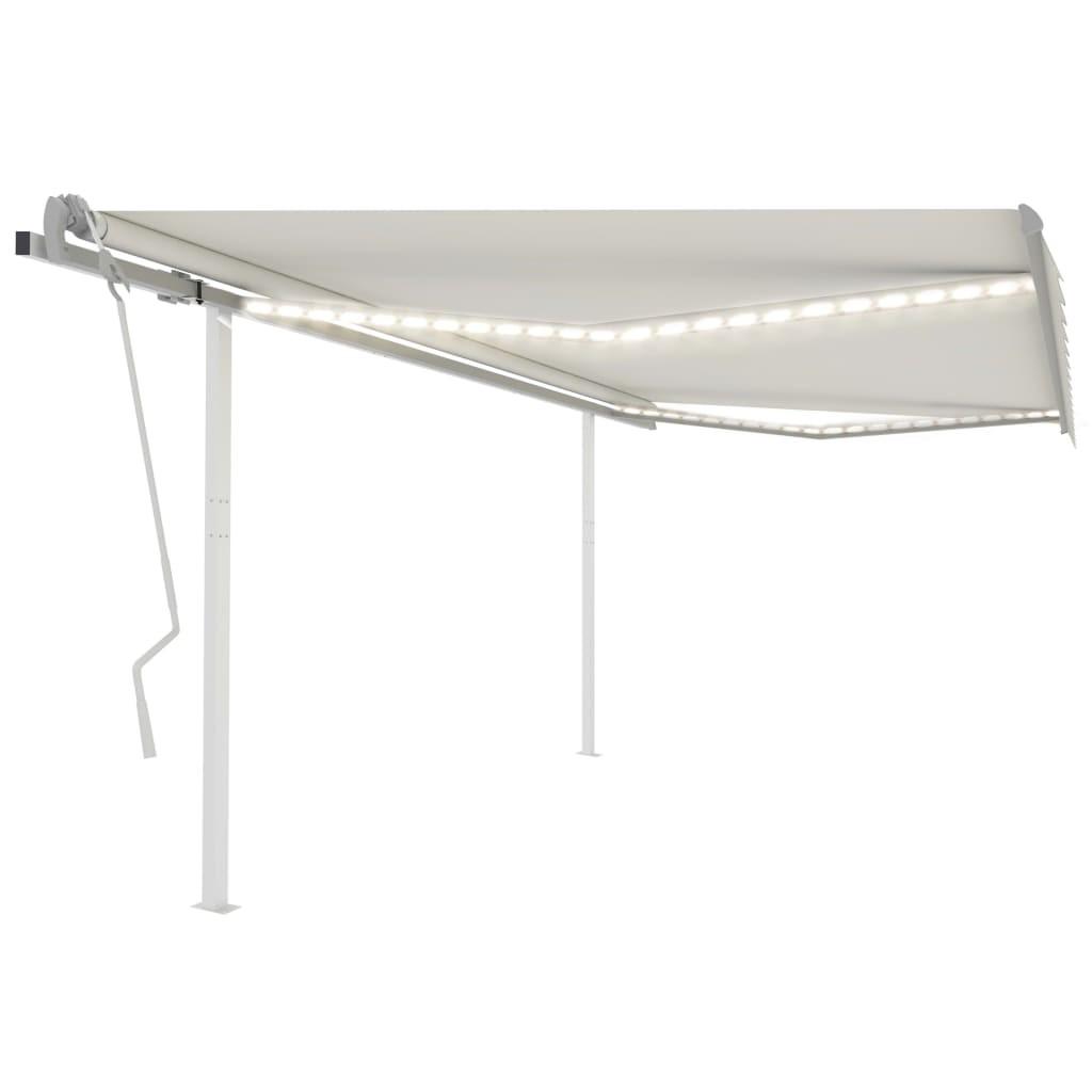 Foldemarkise m. LED-lys 4x3 m manuel betjening cremefarvet