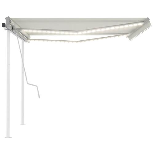 Foldemarkise m. LED-lys 4x3 m manuel betjening cremefarvet