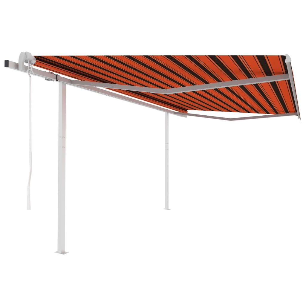 Markise med stolper 4x3 m automatisk betjening orange og brun