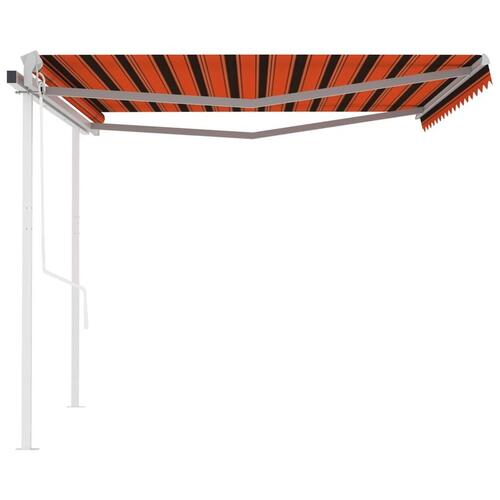 Markise med stolper 4x3 m automatisk betjening orange og brun