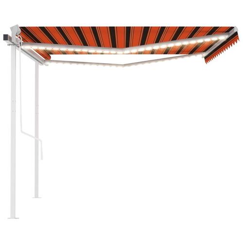 Markise m. LED-lys + vindsensor 4x3 m automatisk orange og brun
