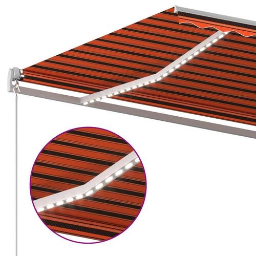 Markise m. LED-lys + vindsensor 4x3 m automatisk orange og brun