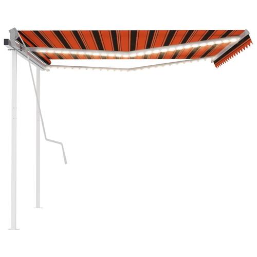 Markise m. LED-lys 4,5x3 m manuel betjening orange og brun