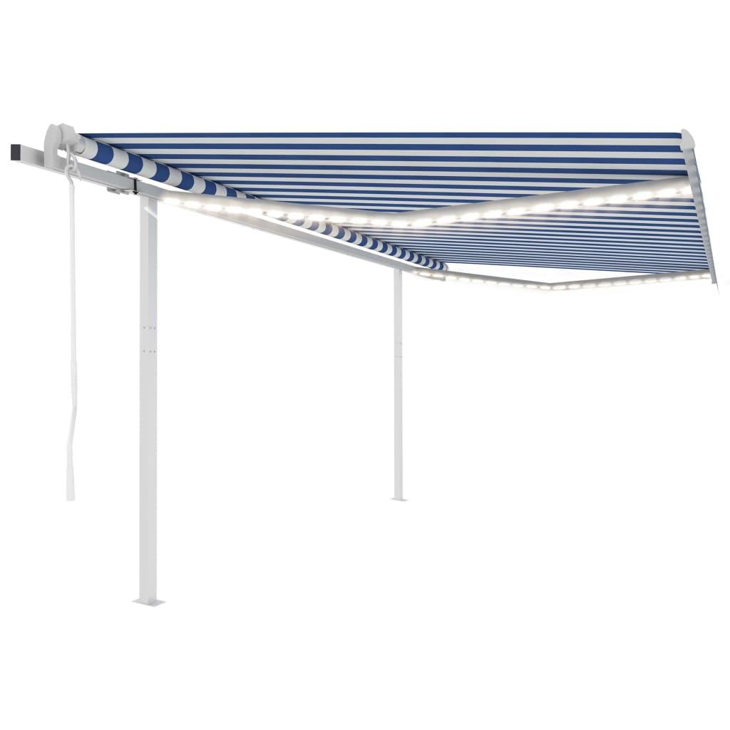 Markise m. LED-lys + vindsensor 4,5x3 m automatisk blå og hvid