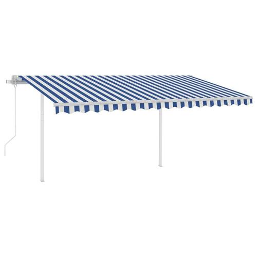 Markise m. LED-lys + vindsensor 4,5x3 m automatisk blå og hvid