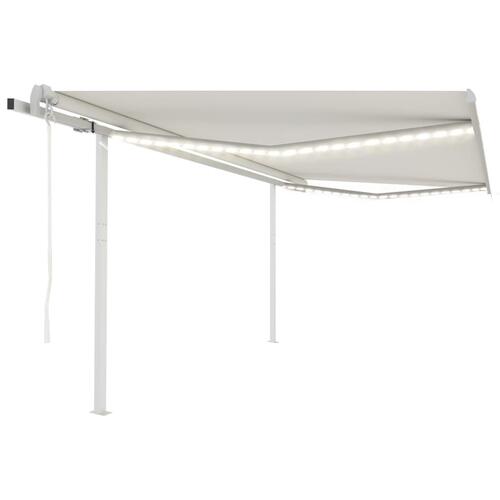 Markise m. LED + vindsensor 4,5x3 m automatisk cremefarvet