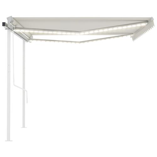 Markise m. LED + vindsensor 4,5x3 m automatisk cremefarvet