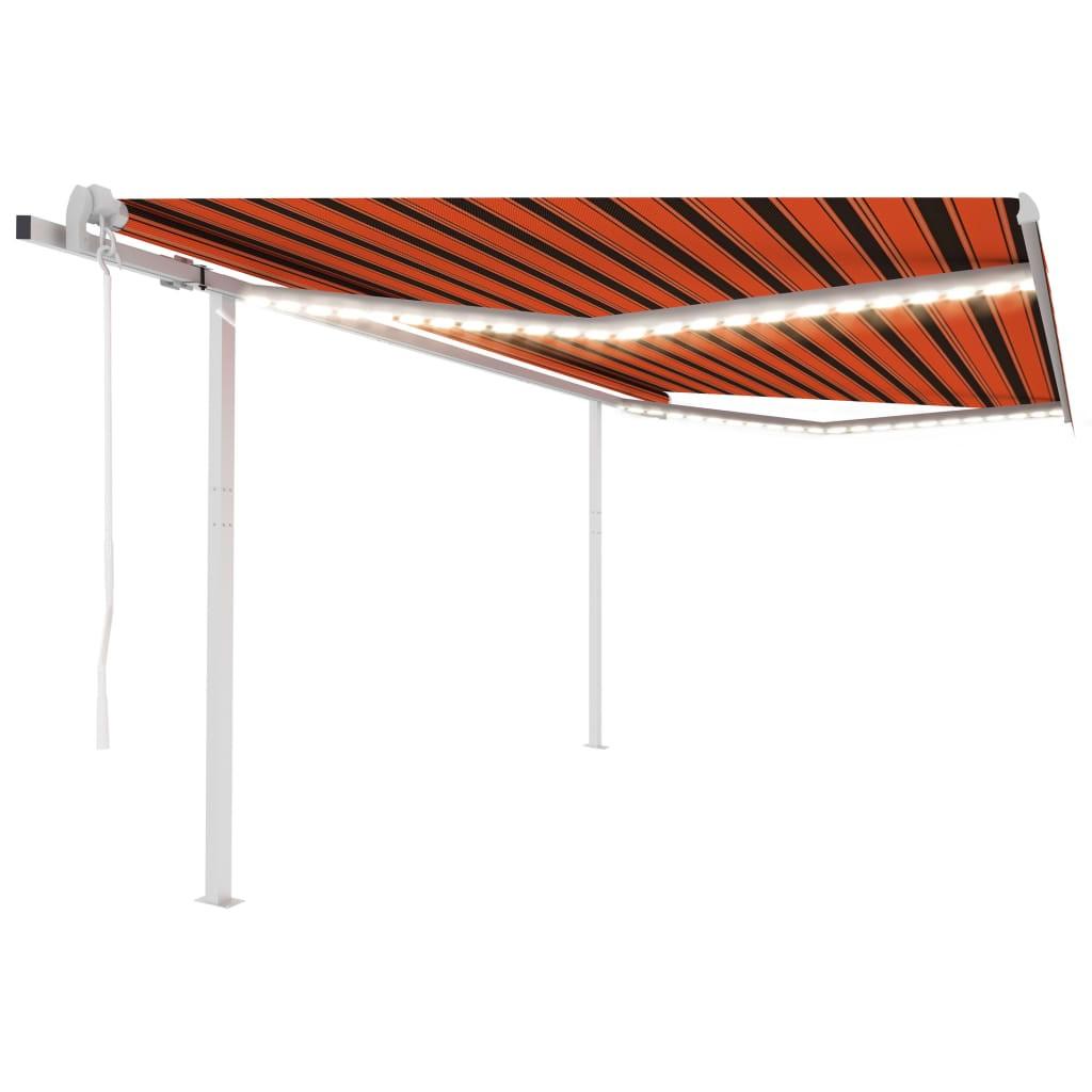 Markise m. LED + vindsensor 4,5x3 m automatisk orange og brun