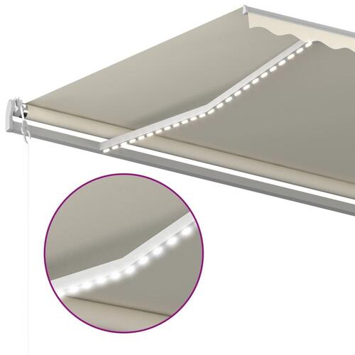 Markise med LED-lys 5x3 m manuel betjening cremefarvet