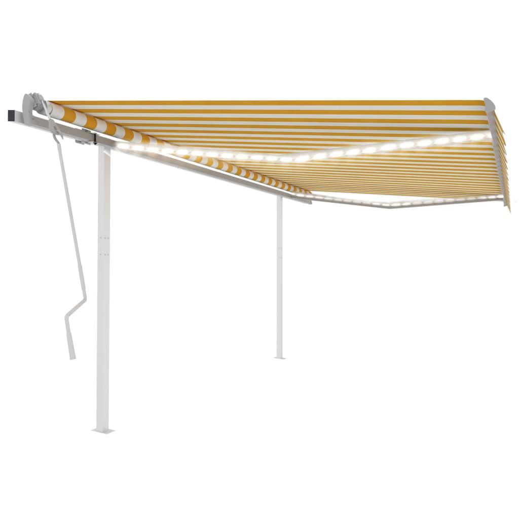 Markise m. LED-lys 4x3,5 m manuel betjening gul og hvid