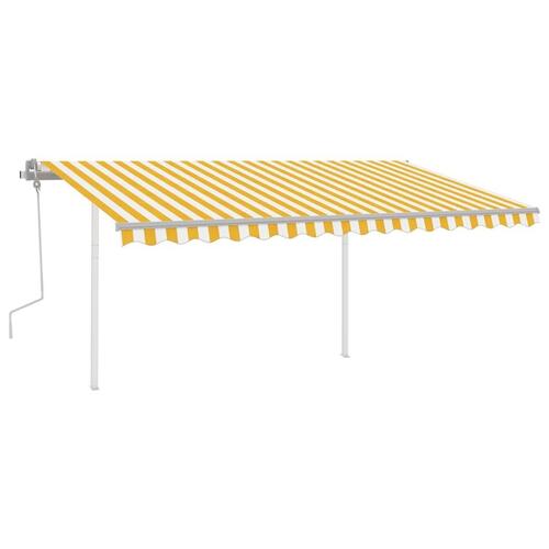 Markise m. LED-lys 4x3,5 m manuel betjening gul og hvid