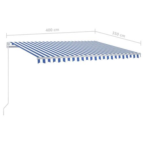 Markise m. LED + vindsensor 4x3,5 m automatisk blå og hvid