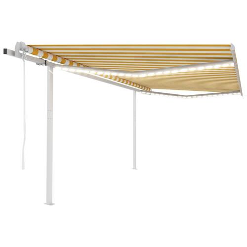 Markise m. LED + vindsensor 4x3,5 m automatisk gul og hvid