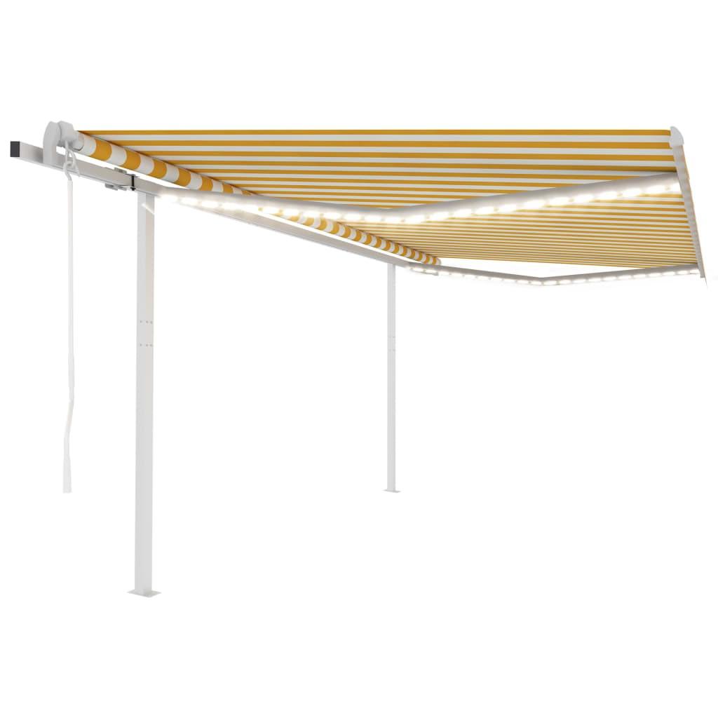 Markise m. LED + vindsensor 4x3,5 m automatisk gul og hvid