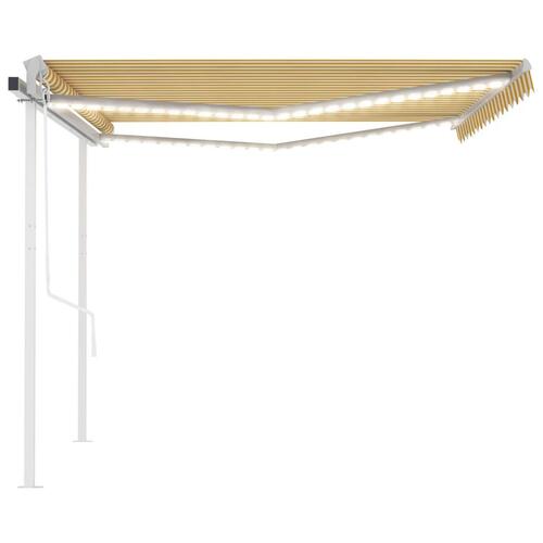 Markise m. LED + vindsensor 4x3,5 m automatisk gul og hvid