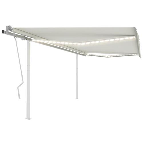 Markise med LED-lys 4,5x3,5 m manuel betjening cremefarvet
