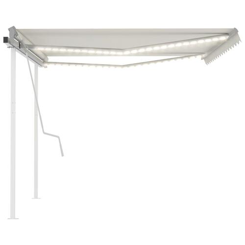 Markise med LED-lys 4,5x3,5 m manuel betjening cremefarvet