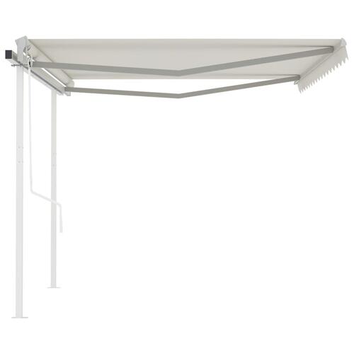 Foldemarkise med stolper 4,5x3,5 m automatisk cremefarvet