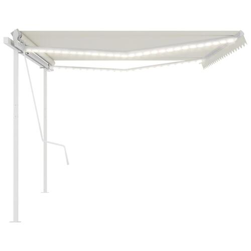 Markise m. LED + vindsensor 5x3,5 m automatisk cremefarvet