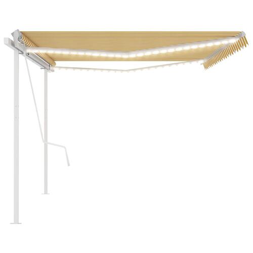 Markise m. LED + vindsensor 5x3,5 m automatisk gul og hvid
