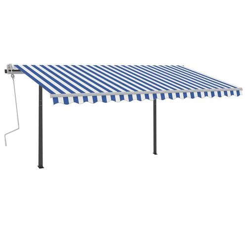 Markise m. LED-lys + vindsensor 4x3 m automatisk blå og hvid