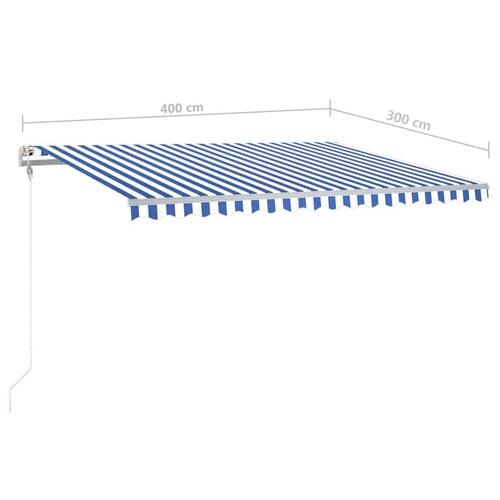 Markise m. LED-lys + vindsensor 4x3 m automatisk blå og hvid