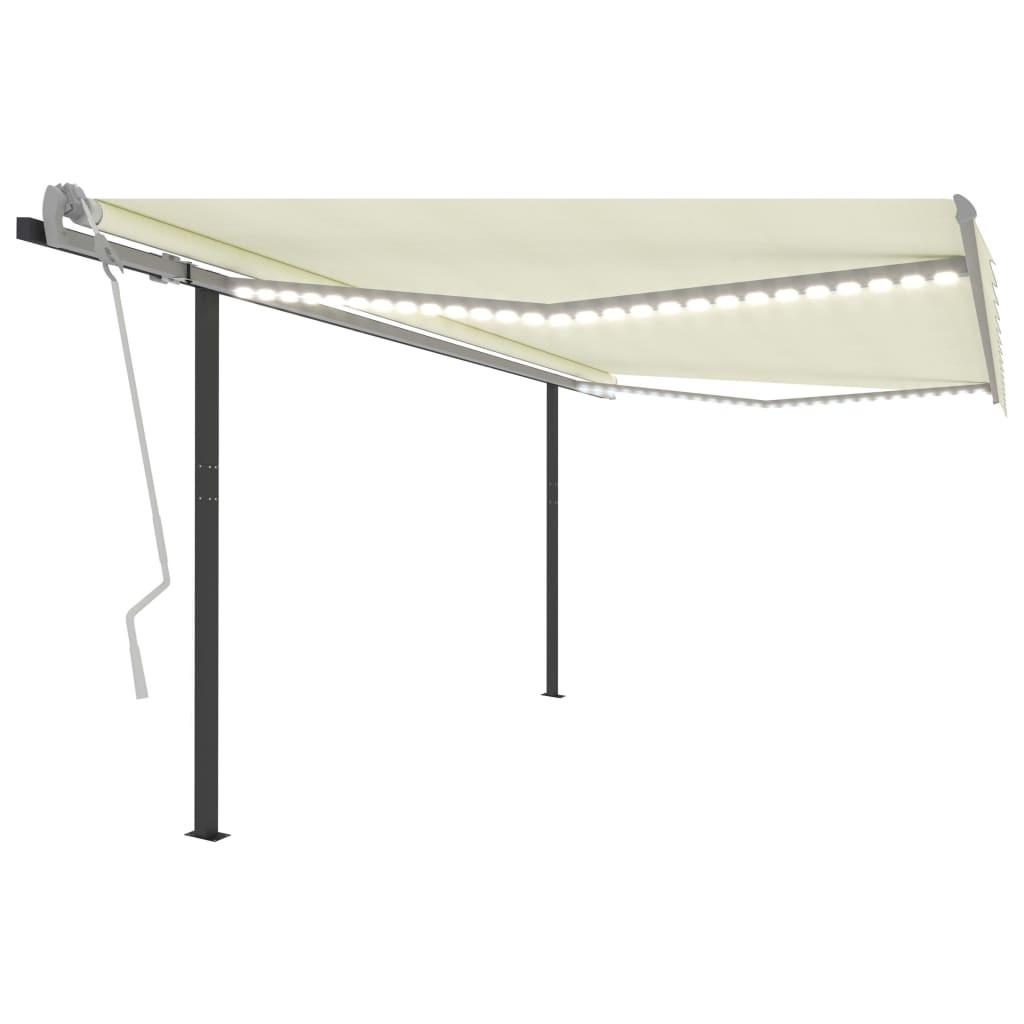 Markise m. LED-lys + vindsensor 4x3 m automatisk cremefarvet
