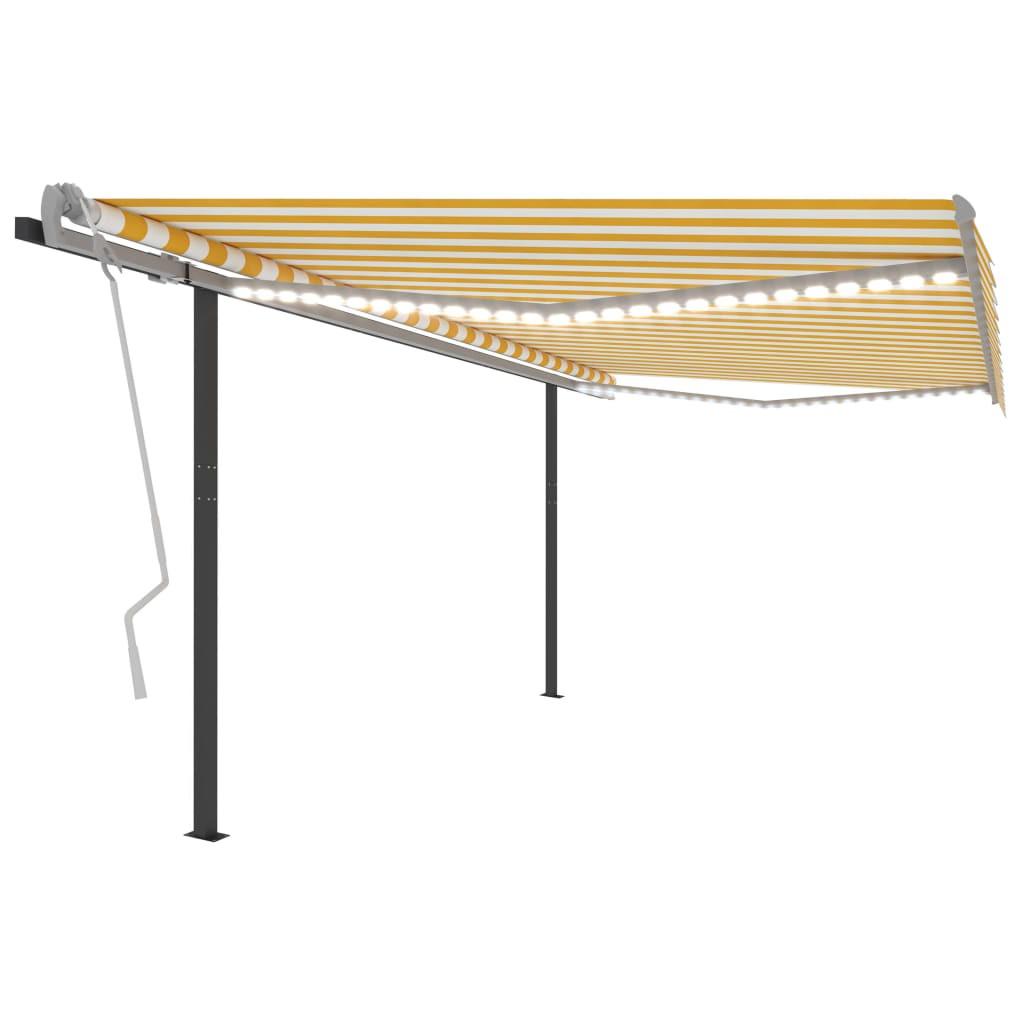 Markise m. LED-lys + vindsensor 4x3 m automatisk gul og hvid