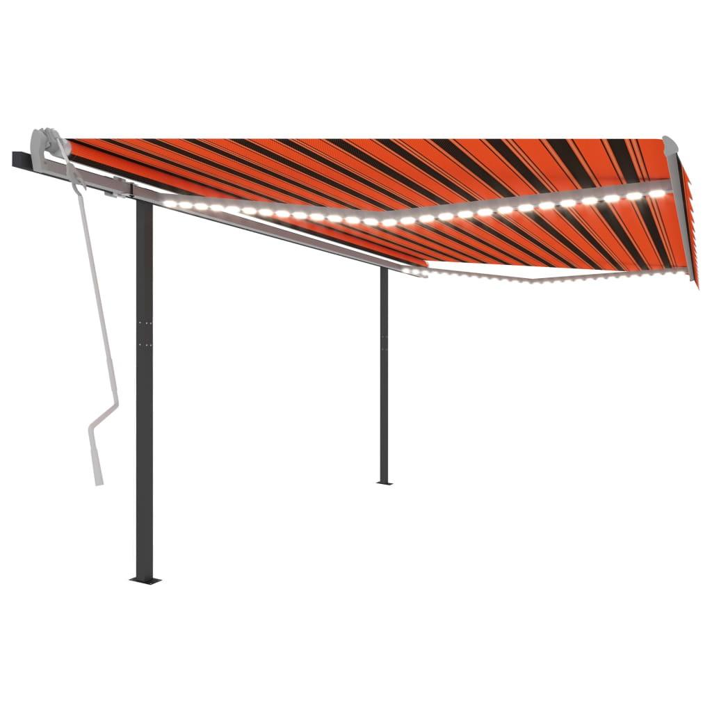 Markise m. LED-lys + vindsensor 4x3 m automatisk orange og brun