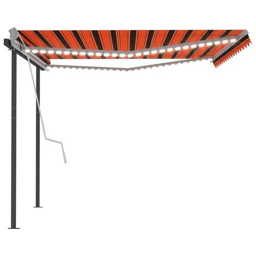 Markise m. LED-lys + vindsensor 4x3 m automatisk orange og brun