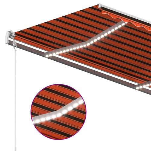 Markise m. LED-lys + vindsensor 4x3 m automatisk orange og brun