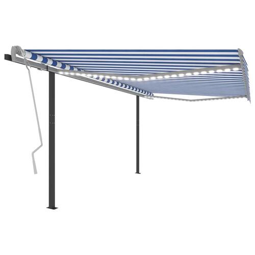 Markise m. LED-lys + vindsensor 4,5x3 m automatisk blå og hvid