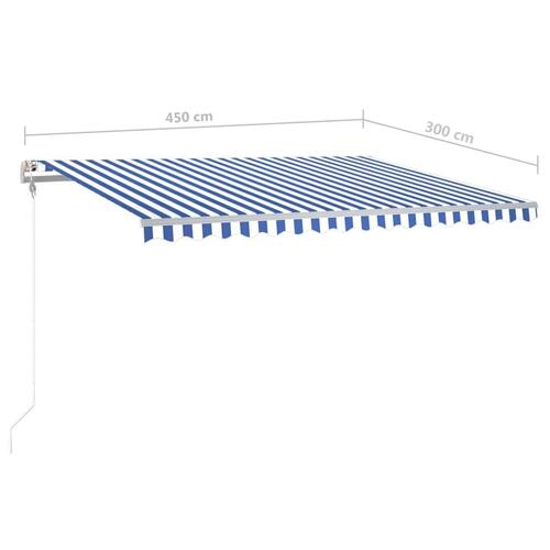 Markise m. LED-lys + vindsensor 4,5x3 m automatisk blå og hvid