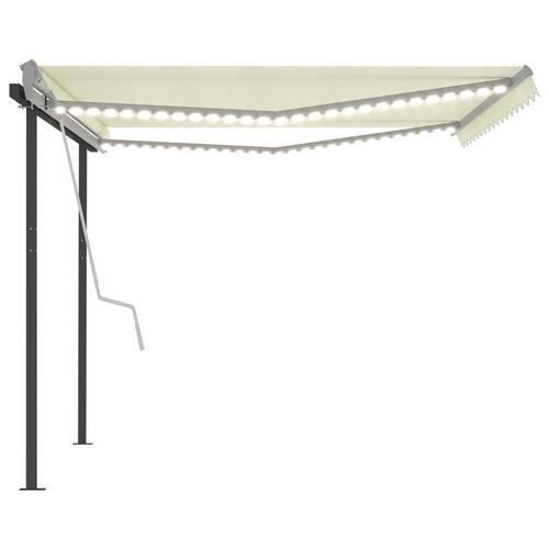 Markise m. LED-lys + vindsensor 4,5x3 m automatisk cremefarvet