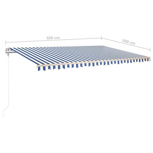 Markise m. LED-lys + vindsensor 5x3 m automatisk blå og hvid