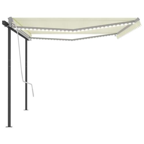 Markise m. LED-lys + vindsensor 5x3 m automatisk cremefarvet