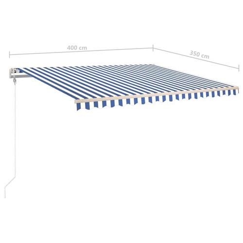 Markise m. LED-lys 4x3,5 m manuel betjening blå og hvid