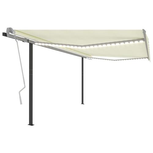 Markise med LED-lys 4x3,5 m manuel betjening cremefarvet