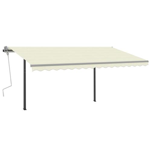 Markise med stolper 4x3,5 m automatisk betjening cremefarvet