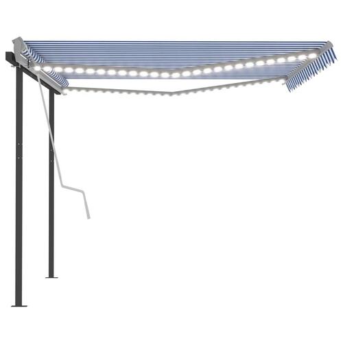 Markise m. LED-lys + vindsensor 4,5x3,5 m automatisk blå + hvid