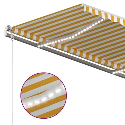 Markise m. LED-lys + vindsensor 4,5x3,5 m automatisk gul + hvid