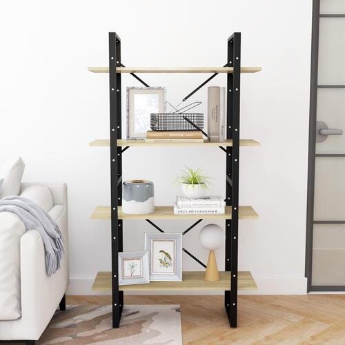 Bogreol med 4 hylder 80x30x140 cm konstrueret træ sonoma-eg