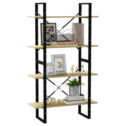 Bogreol med 4 hylder 80x30x140 cm konstrueret træ sonoma-eg