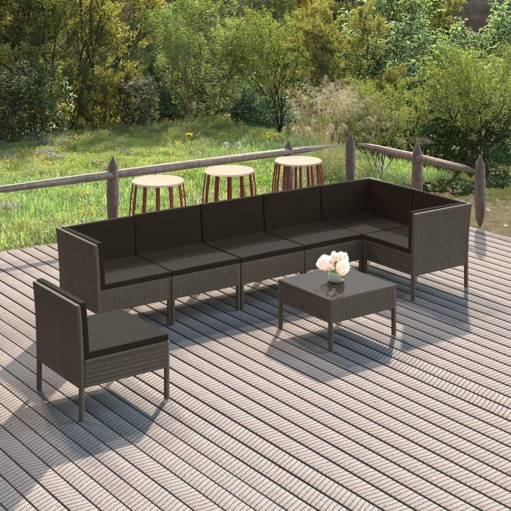 Loungesæt til haven 8 dele med hynder polyrattan grå