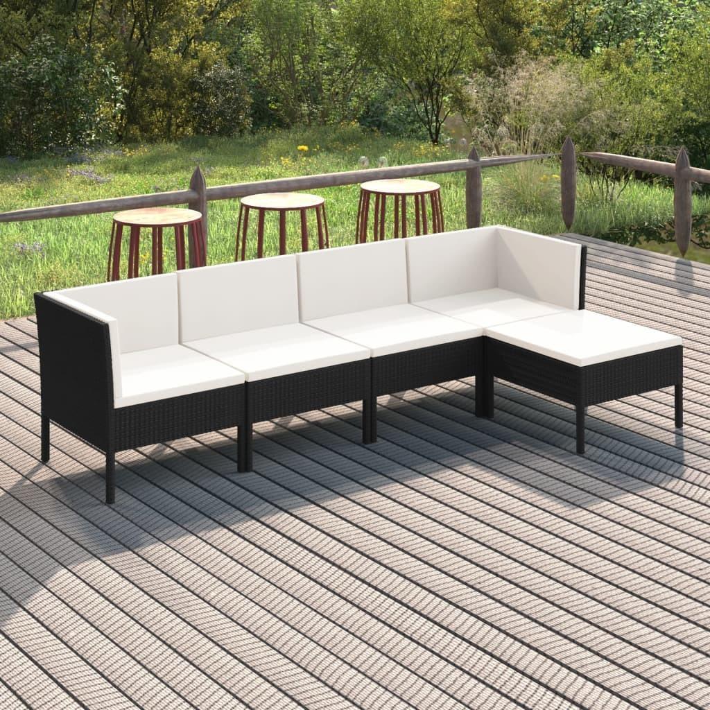 Loungesæt til haven 5 dele med hynder polyrattan sort