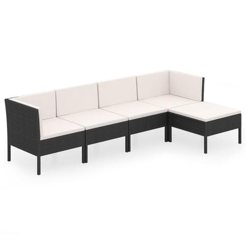 Loungesæt til haven 5 dele med hynder polyrattan sort
