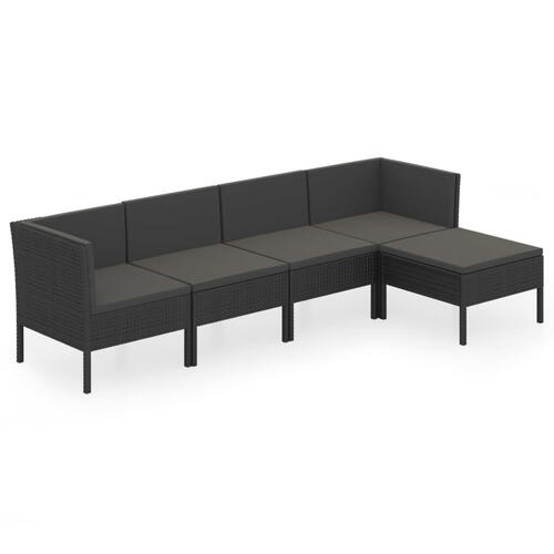 Loungesæt til haven 5 dele med hynder polyrattan sort